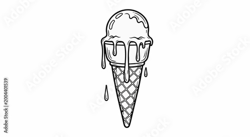 A black and white illustration of a melting ice cream cone dripping