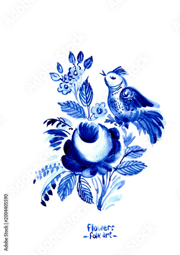 Obraz na płótnie Hand drawn watercolor blue floral decor