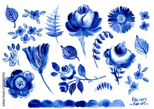 Εκτύπωση καμβά Hand drawn watercolor blue floral decor
