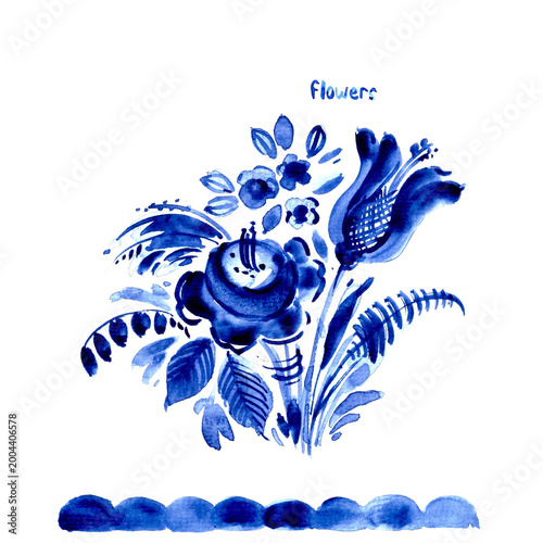 Obraz na płótnie Hand drawn watercolor blue floral decor