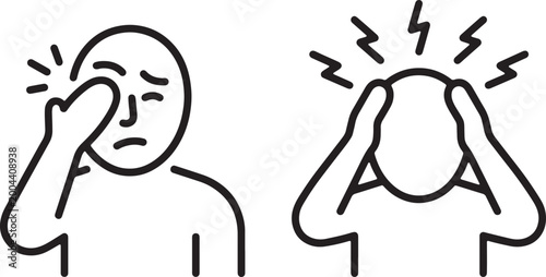 Εκτύπωση καμβά Web, Man suffering from severe toothache and migraine headache pressure symptoms outline icons