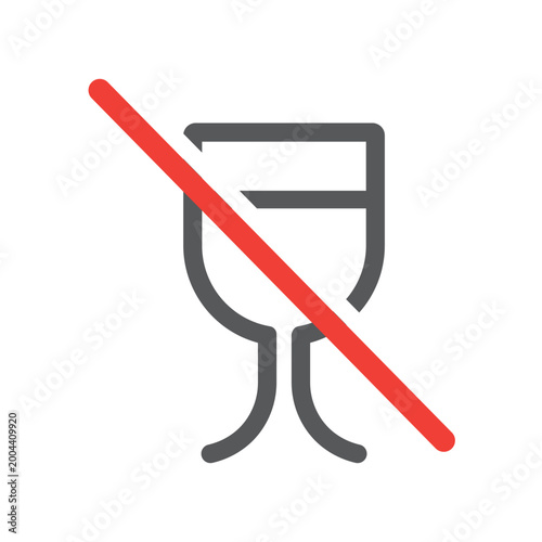 Alcohol free icon in clean outline style featuring crossed drink glass symbol. 