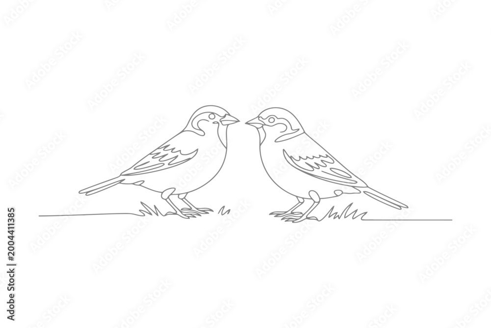 Obraz premium Two birds facing each other on a branch in a continuous line wildlife nature line continuous line