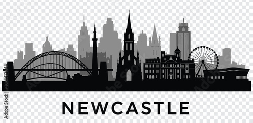 Canvastavla Newcastle city skyline silhouette with famous landmarks and bridge