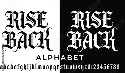 Konstfotografi Rise Back Gothic Blackletter Alphabet and Numbers Vector Set