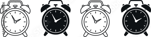Bild auf Leinwand Set of four alarm clock icons in black and white with wake up schedule reminder