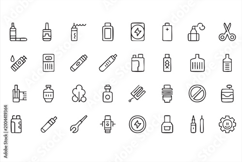 Tableau sur toile Vape Icons, Electronic Cigarette Device Vaporizer Line Set