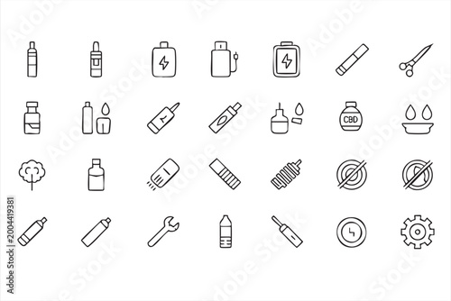 Tableau sur toile Vaporizer Icons, Electronic Cigarette Device Line Collection