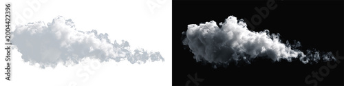 Konstfotografi Realistic white smoke cloud set, atmospheric puff of steam or thick fog on white