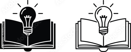 Lamp icon set open book with lightbulb silhouette education idea concepts