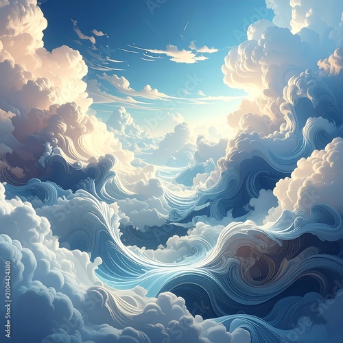 Ethereal ocean of clouds, waves, light