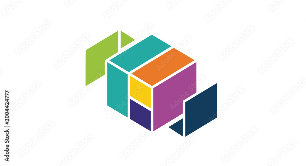 Obraz premium A colorful abstract geometric cube design isolated on a white background
