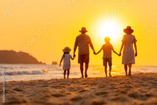 Family bonding at sunset beach outdoor experience warm atmosphere nature's beauty joyful moments