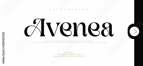 Avenea, Premium luxury elegant alphabet letters and numbers. 