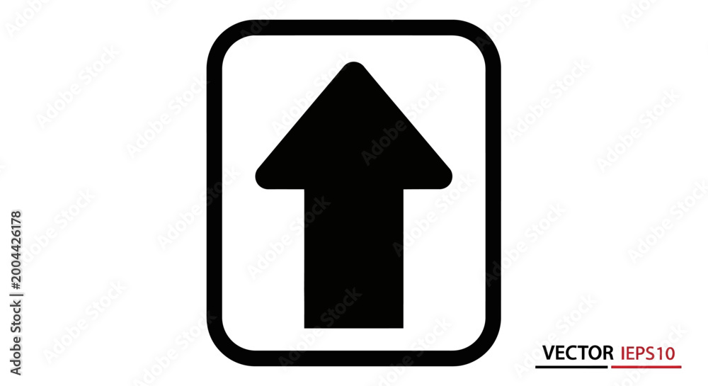 Naklejka premium Black upward pointing arrow inside a rounded rectangular frame icon.