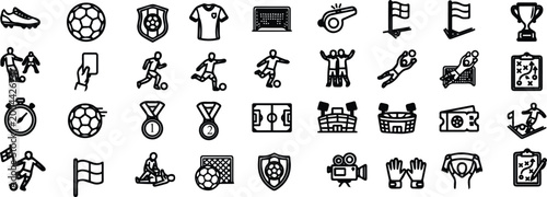 Картината върху платно Download a high-quality football icons set featuring modern, scalable soccer-themed icons perfect for websites, mobile apps, UI/UX projects, and sports branding