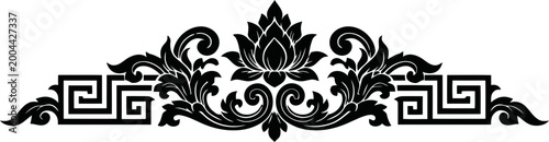 Konstfotografi Traditional Thai Pattern Border with Lotus and Greek Key Motifs