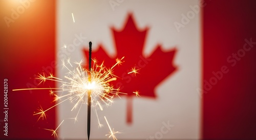 Canada day celebration sparkling firework against the canadian flag