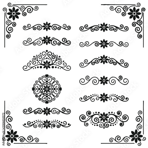 Ornamental divider vector set with decorative corners and mandala