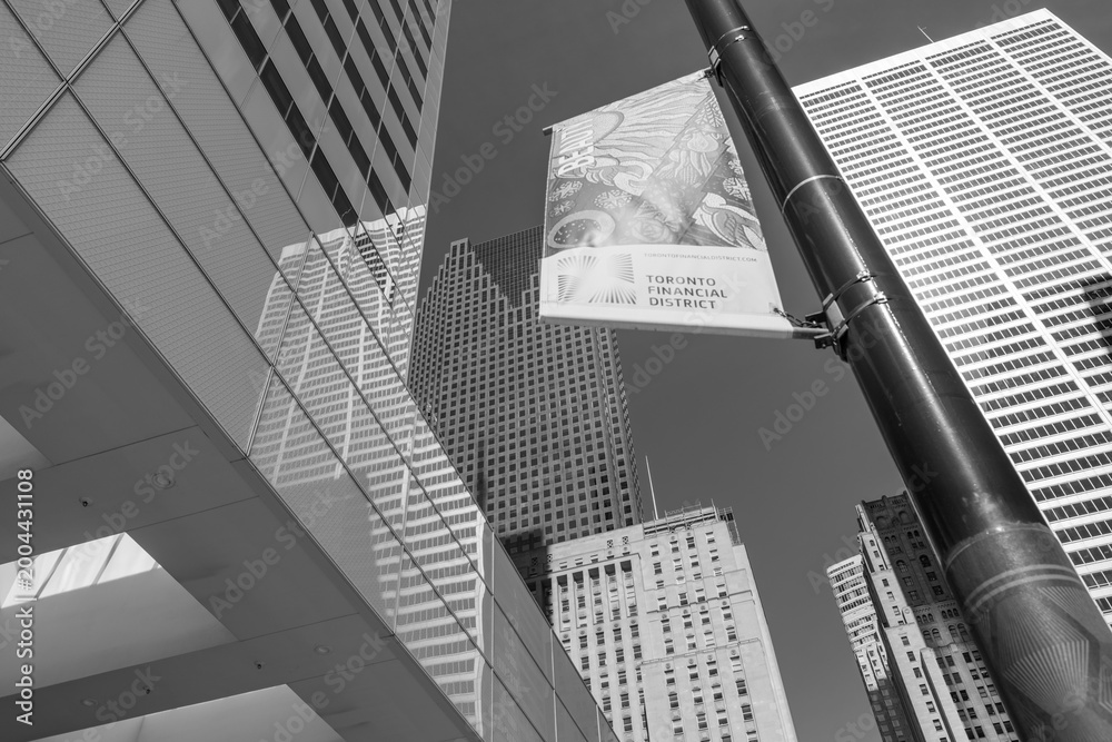 Fototapeta premium black and white skyward view near King and Bay, Financial District, Toronto