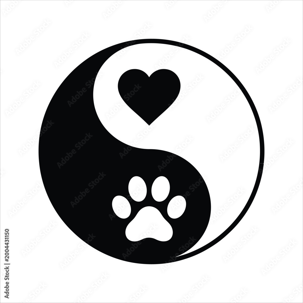 Obraz premium Pet Love Yin Yang Paw Heart Vector Illustration
