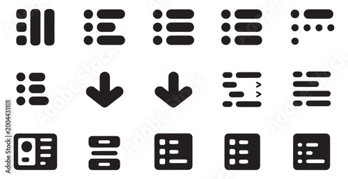 Tableau sur toile Set of modern minimal vector line icons featuring various list views and menu interface navigation