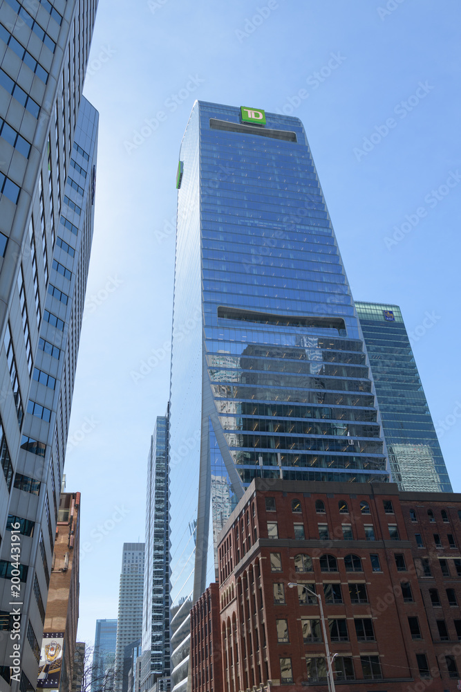 Fototapeta premium east elevation of TD Terrace, a corporate office, located at 160 Front St W -- seen here from Front St W near Bay St, Toronto