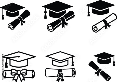 Tableau sur toile Graduation caps and diplomas icons set for education and academic achievements