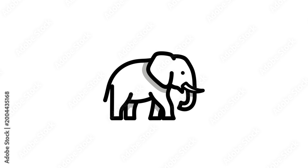 Fototapeta premium Minimalistic Elephant Illustration in Black and White Design on a Clean White Backdrop