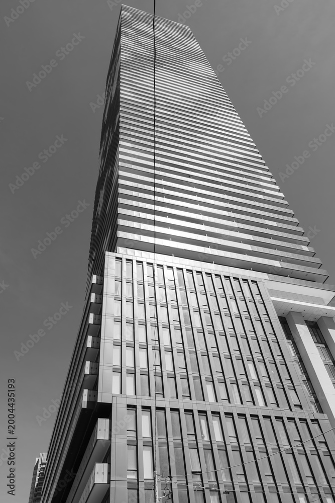 Fototapeta premium black and white view of Sugar Wharf Condominiums at 138 Downes St, Toronto