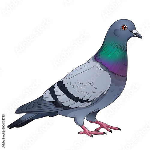 Pigeon bird standing on white background.
