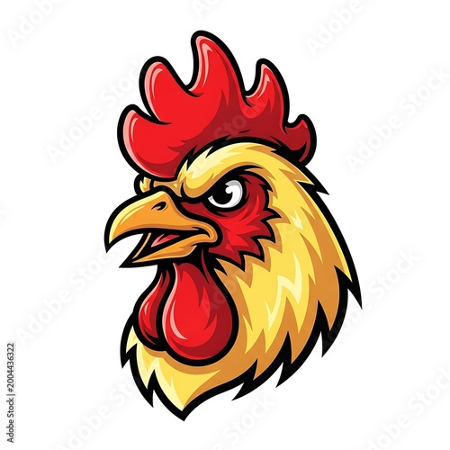 Cartoon rooster head illustration closeup profile.
