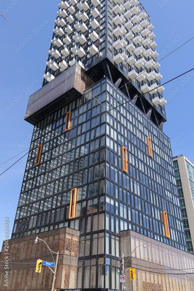 Fototapeta premium exterior detail of TOOR Hotel - JDV by Hyatt, a four star hotel, located at 203 Jarvis St, Toronto