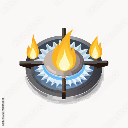 Gas stove burner icon. Kitchen cooking and flame symbol. Heat, energy and ignite sign. Cooking appliance concept representing gas burner and food preparation. 