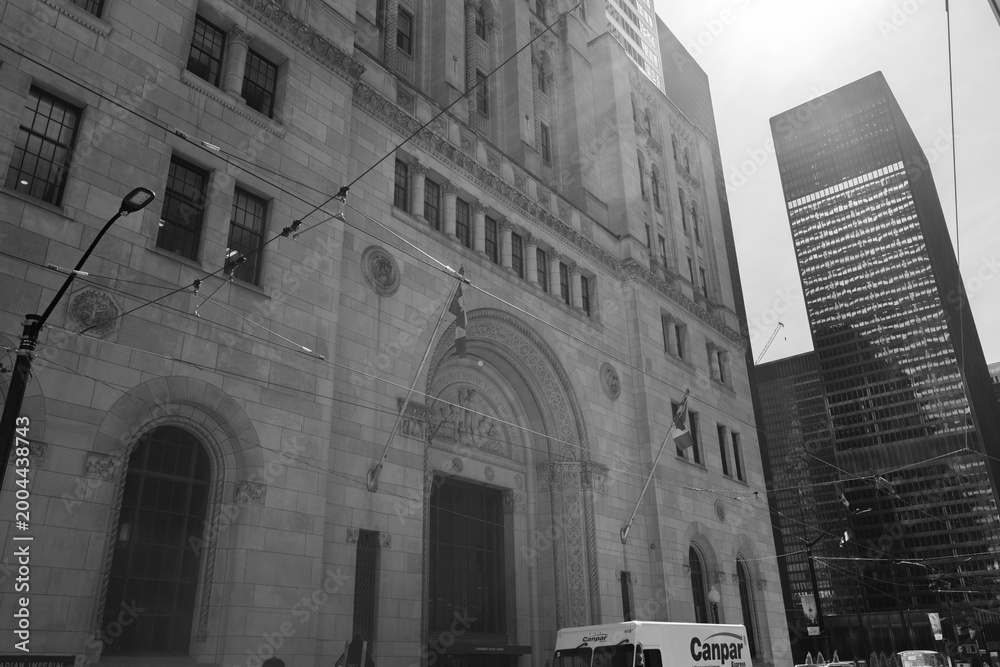 Fototapeta premium black and white view of Canadian Bank of Commerce, built in 1931 designed by Darling and Pearson located at 25 King St W, Toronto (today known as Commerce Court North)