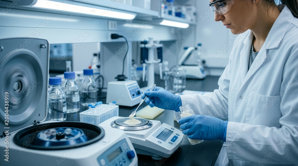 Fototapeta premium Scientific Researcher Analyzing Sample in Laboratory Setting for Breakthrough Discoveries