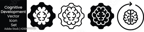 Quadro su tela Cognitive development and machine learning vector icon set, brain in gear glyph