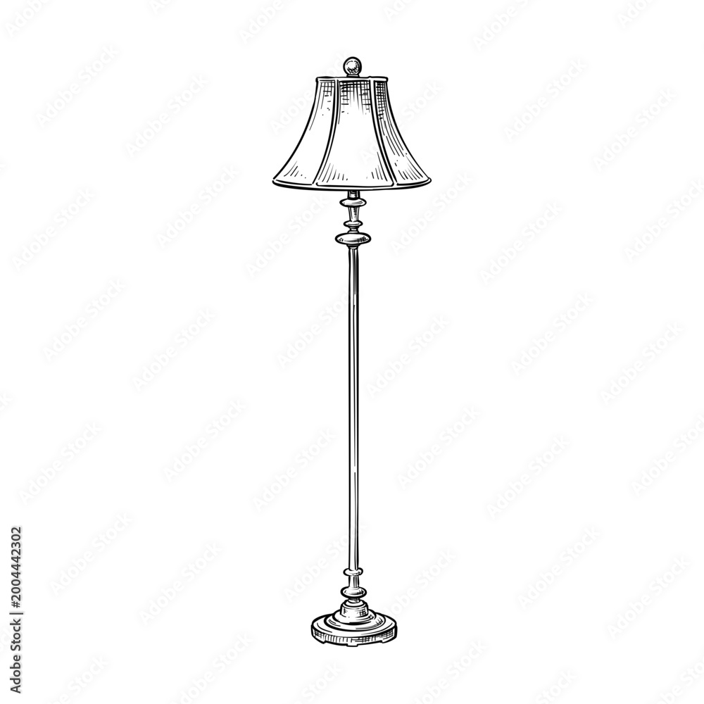 Obraz premium vintage floor lamp vector line art hand drawn illustration
