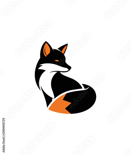 Abstract orange fox silhouette on black background