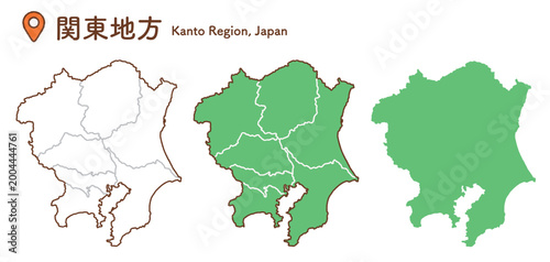 Bild auf Leinwand 関東地方の地図イラストセット｜日本地図・都道府県・教材