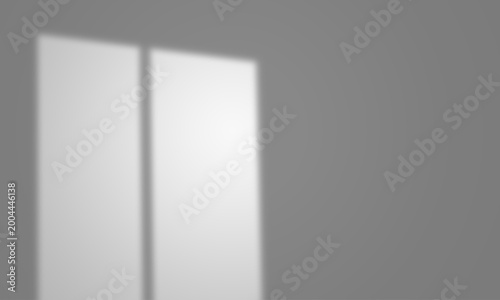 Natural Window Light and Shadow Overlay on Gray Wall Background