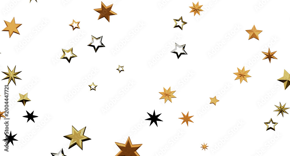 Obraz premium Golden and silver stars against a white background. Perfect for holiday themes, celebrations, and festive designs. Suita