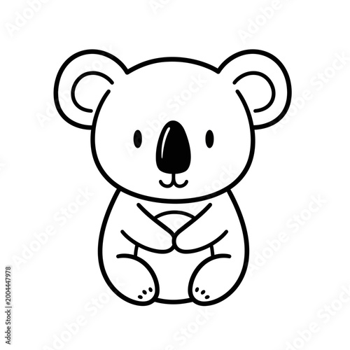 Adorable black and white outline drawing of a sitting koala.