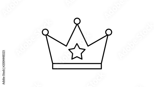 Cuadro en lienzo Minimalist Black Line Vector Icon of a Crown with a Star on White Background, Representing Customer Loyalty, Royalty, and Success; Editable Stroke Illustration for Premium Quality Branding