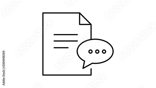 Feedback Form and Document Comment Minimalist Black Line Vector Icon on White Background. This Editable Stroke Vector Icon represents a survey, customer review, or message on a digital file.