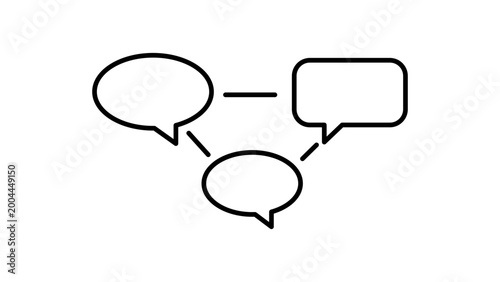 Photos Minimalist Black Line Vector Icon of Interconnected Speech Bubbles on White Background Representing Social Media Communication and Networking with Editable Stroke and Scalable Outline Design
