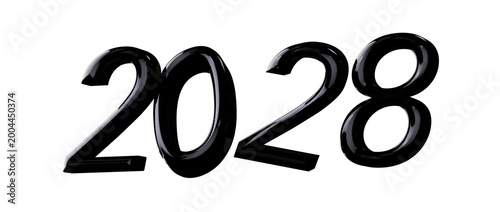Bold 2028 text in glossy bl...
