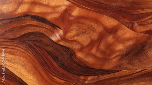Richly Grained Natural Wood Surface with Abstract Patterns and Swirling Motifs in Warm Brown Tones