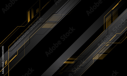 Abstract yellow grey line cyber technology geometric on black futuristic background vector