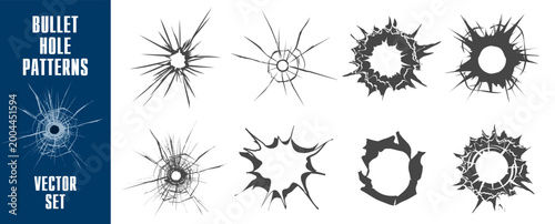 Photos Bullet hole impact on broken shattered glass texture on transparent background